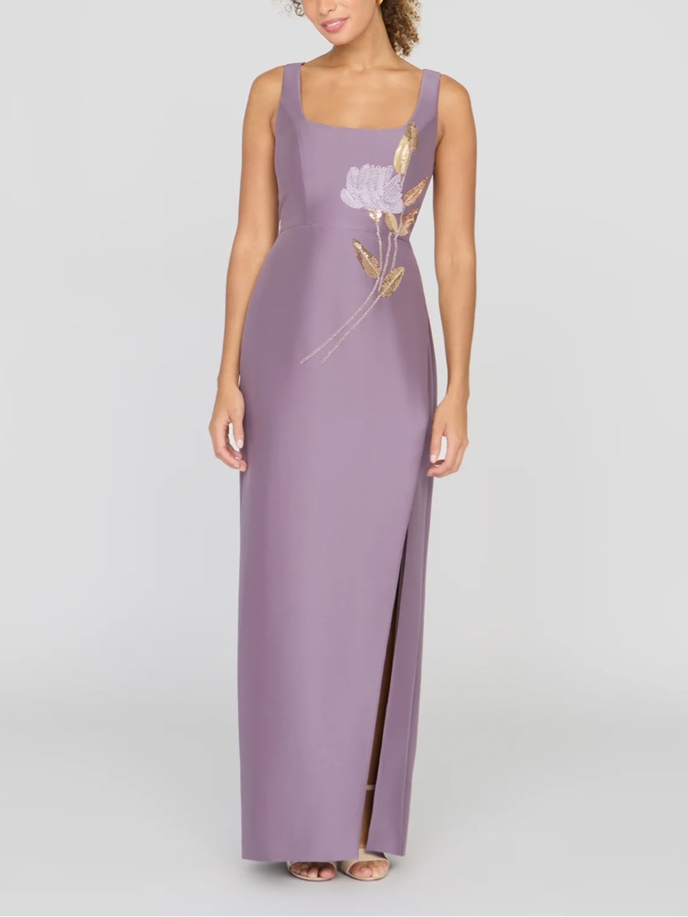 Kay Unger Paloma Floral Column Gown Purple